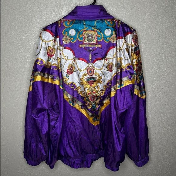 American Vintage 80s SILKY BOMBER JACKET W/GILDED PRINT Size 22 Womens - Picture 3 of 5